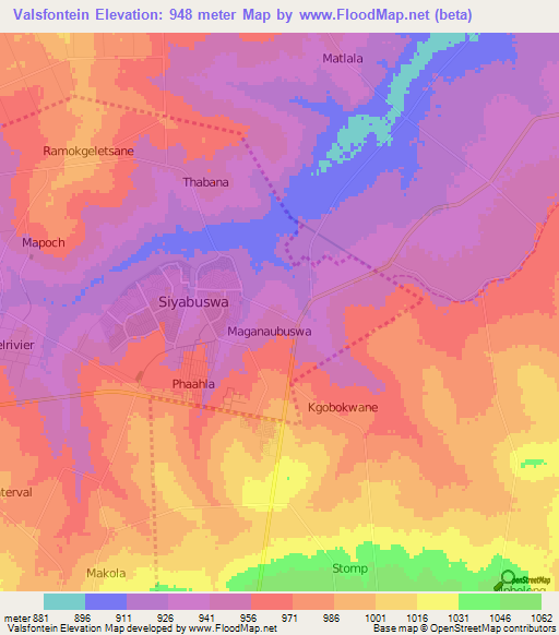 Valsfontein,South Africa Elevation Map