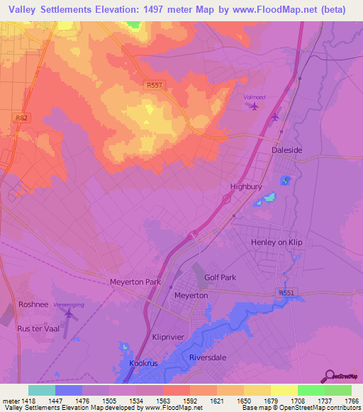 Valley Settlements,South Africa Elevation Map