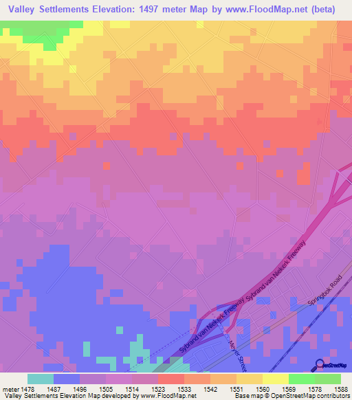 Valley Settlements,South Africa Elevation Map