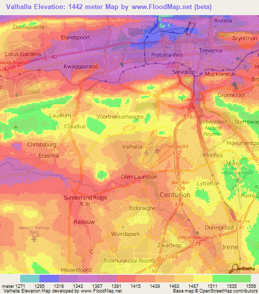 Valhalla,South Africa Elevation Map