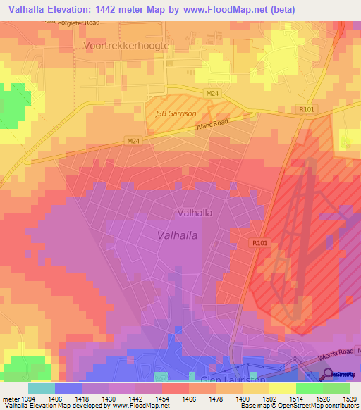 Valhalla,South Africa Elevation Map