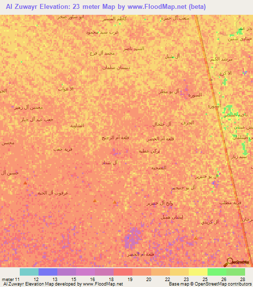 Al Zuwayr,Iraq Elevation Map