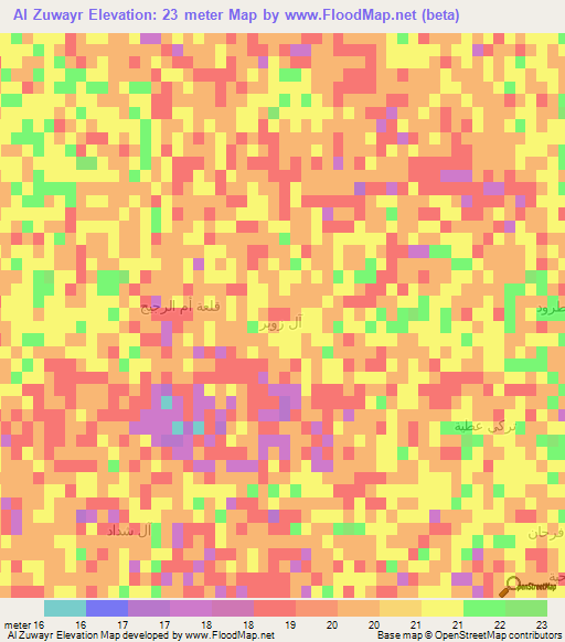 Al Zuwayr,Iraq Elevation Map