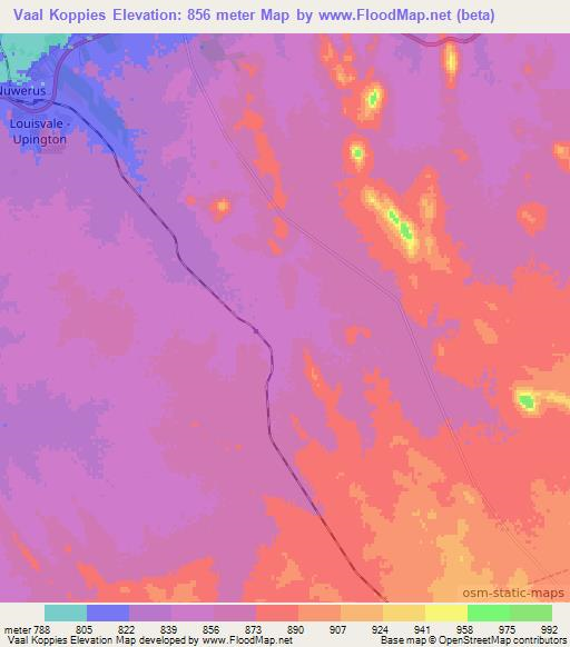 Vaal Koppies,South Africa Elevation Map