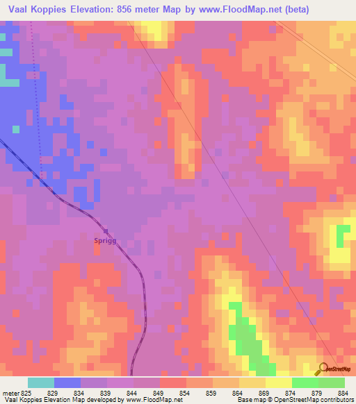 Vaal Koppies,South Africa Elevation Map