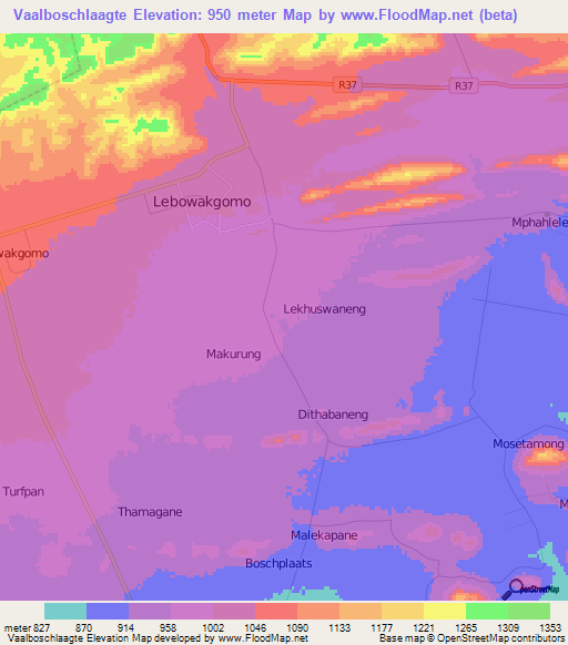 Vaalboschlaagte,South Africa Elevation Map