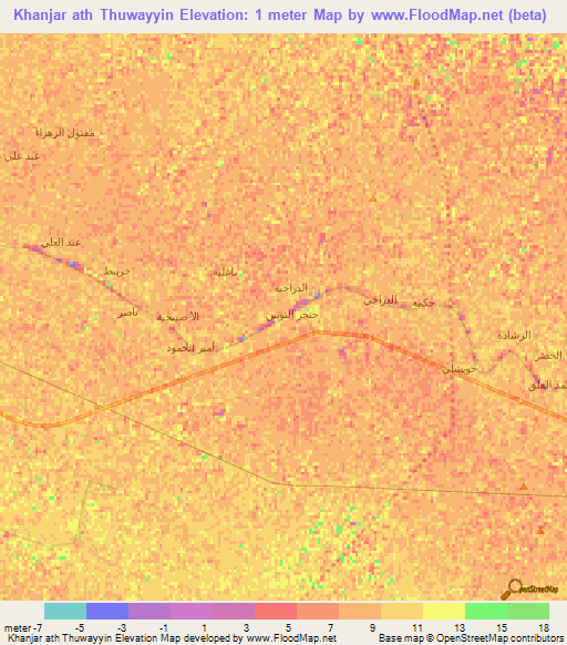 Khanjar ath Thuwayyin,Iraq Elevation Map