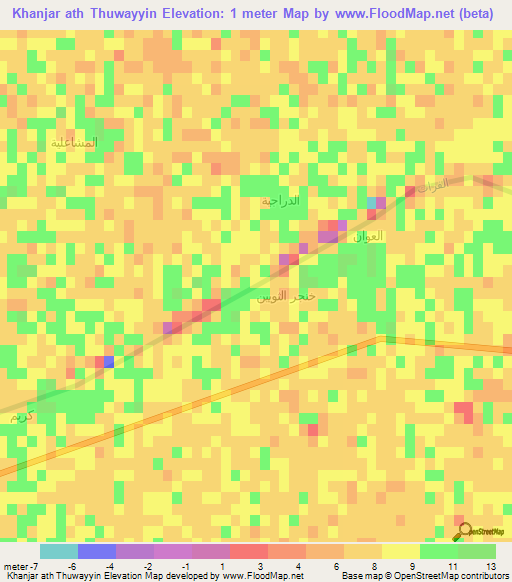 Khanjar ath Thuwayyin,Iraq Elevation Map