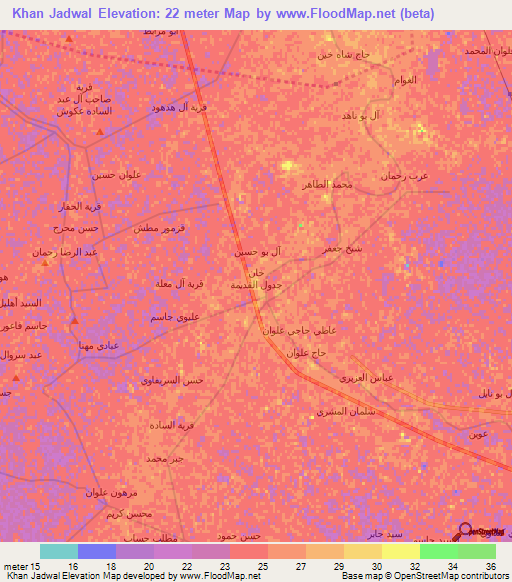Khan Jadwal,Iraq Elevation Map