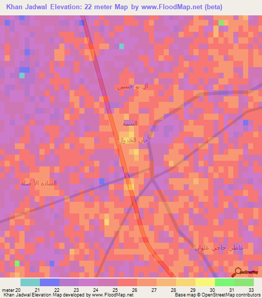 Khan Jadwal,Iraq Elevation Map