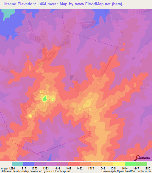 Utsane,South Africa Elevation Map