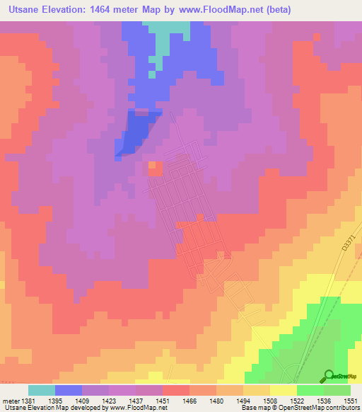 Utsane,South Africa Elevation Map