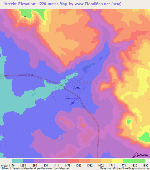 Utrecht,South Africa Elevation Map