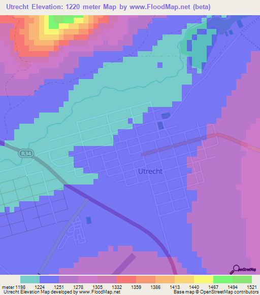 Utrecht,South Africa Elevation Map