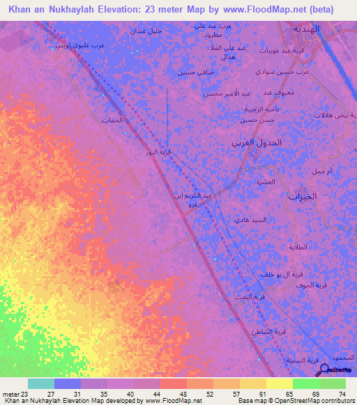 Khan an Nukhaylah,Iraq Elevation Map