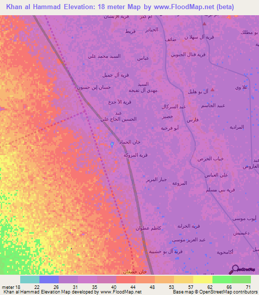 Khan al Hammad,Iraq Elevation Map