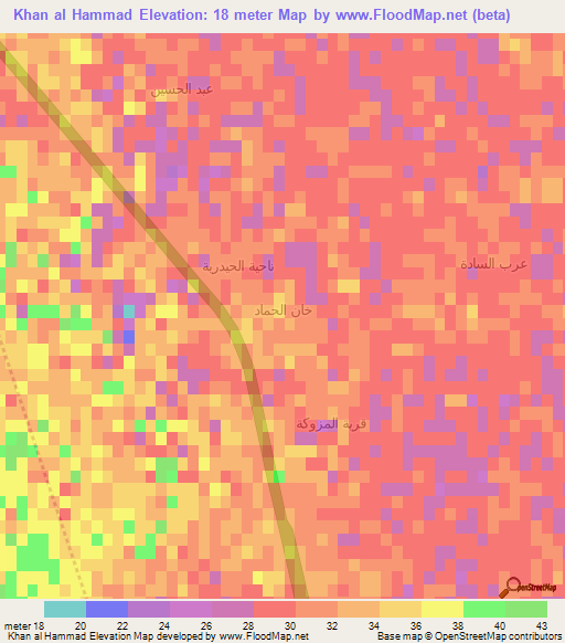 Khan al Hammad,Iraq Elevation Map