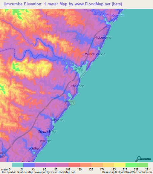 Umzumbe,South Africa Elevation Map