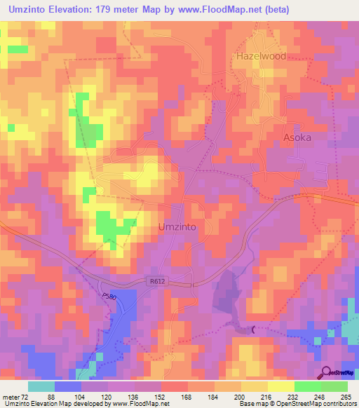 Umzinto,South Africa Elevation Map