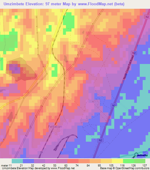 Umzimbete,South Africa Elevation Map