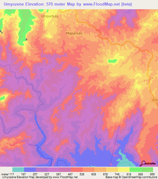 Umyozene,South Africa Elevation Map