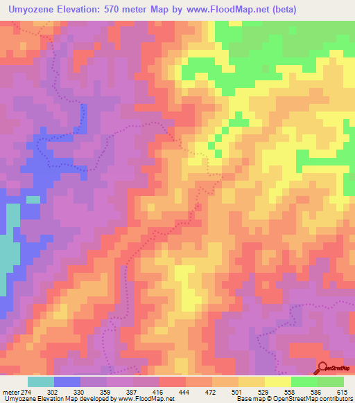 Umyozene,South Africa Elevation Map