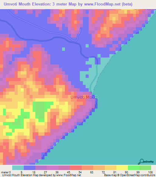 Umvoti Mouth,South Africa Elevation Map