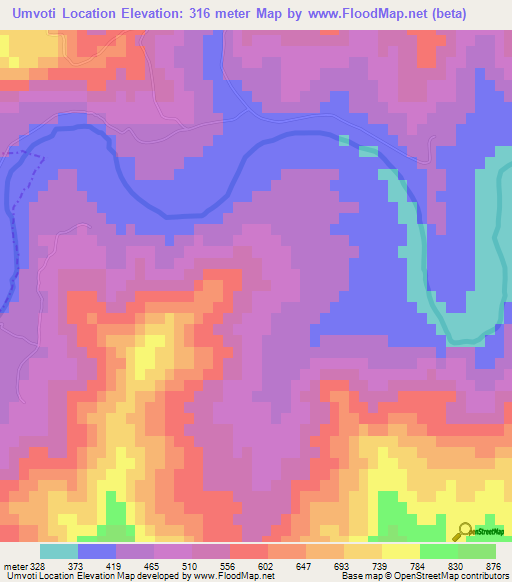 Umvoti Location,South Africa Elevation Map