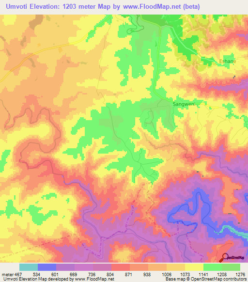 Umvoti,South Africa Elevation Map