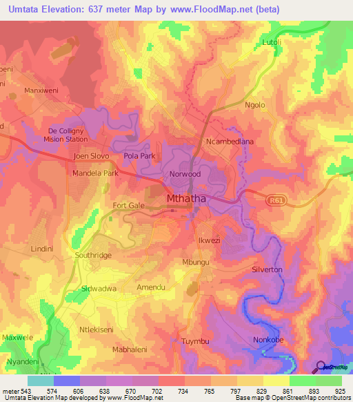 Umtata,South Africa Elevation Map