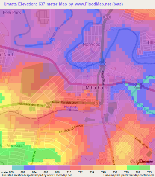 Umtata,South Africa Elevation Map