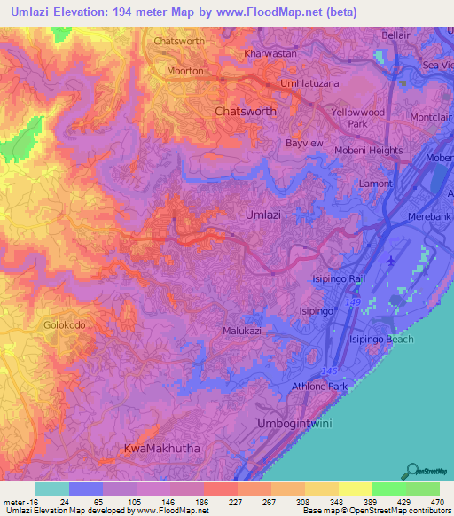 Umlazi,South Africa Elevation Map