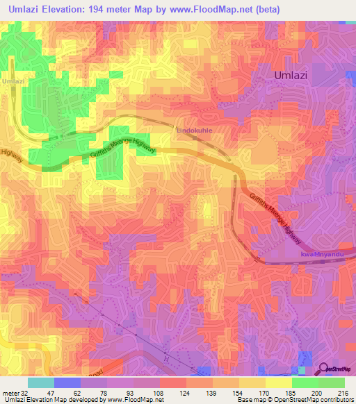 Umlazi,South Africa Elevation Map