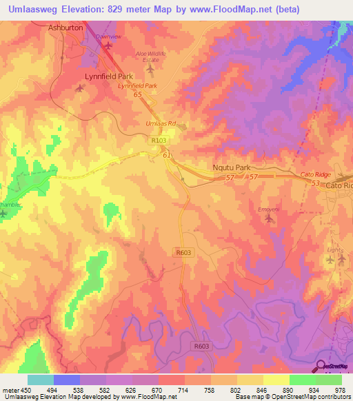 Umlaasweg,South Africa Elevation Map