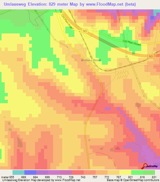 Umlaasweg,South Africa Elevation Map