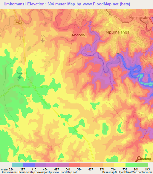 Umkomanzi,South Africa Elevation Map