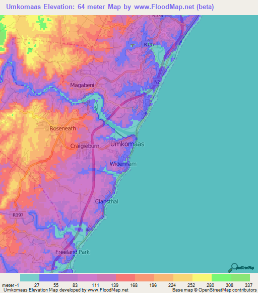 Umkomaas,South Africa Elevation Map