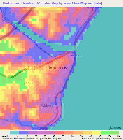 Umkomaas,South Africa Elevation Map