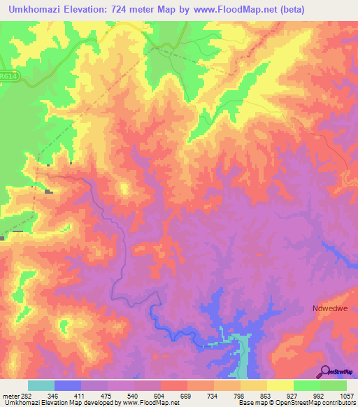 Umkhomazi,South Africa Elevation Map