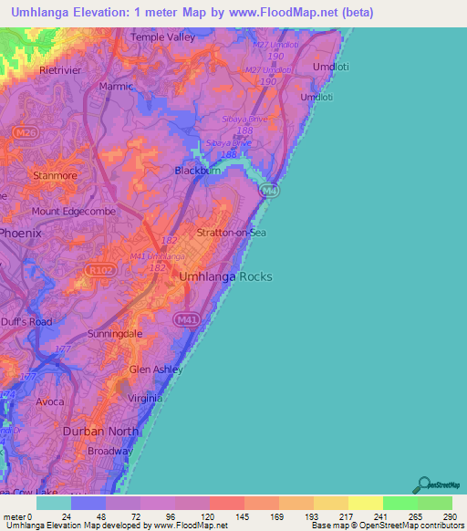 Umhlanga,South Africa Elevation Map