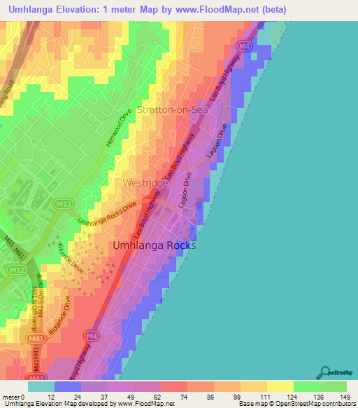 Umhlanga,South Africa Elevation Map