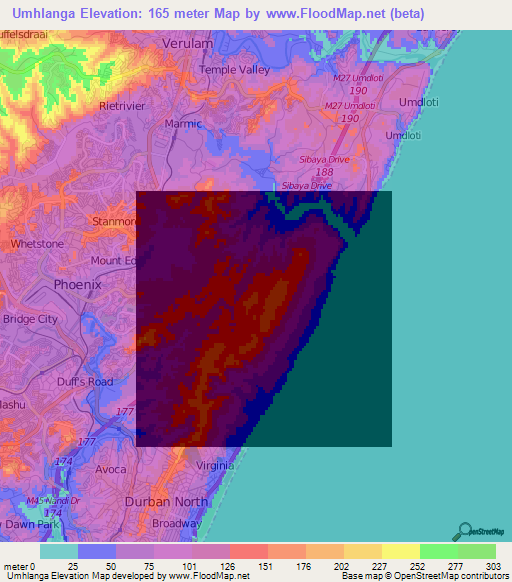 Umhlanga,South Africa Elevation Map