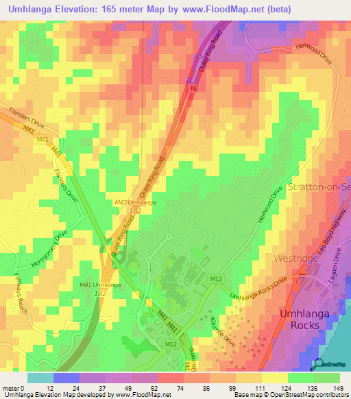 Umhlanga,South Africa Elevation Map