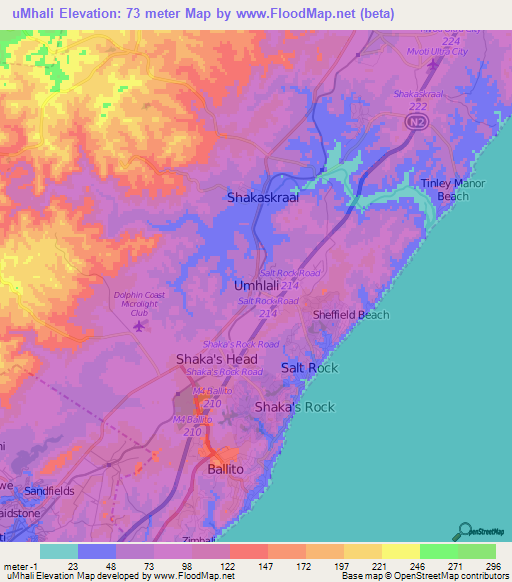 uMhali,South Africa Elevation Map