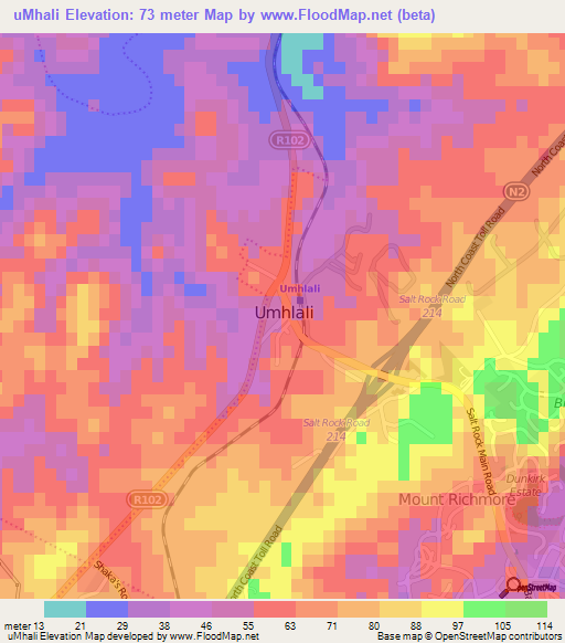 uMhali,South Africa Elevation Map