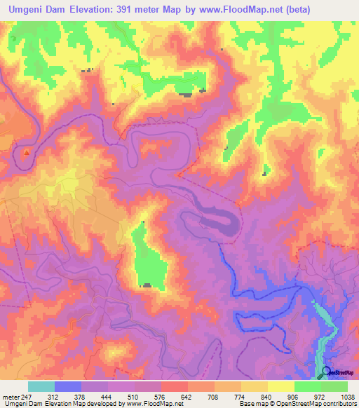 Umgeni Dam,South Africa Elevation Map