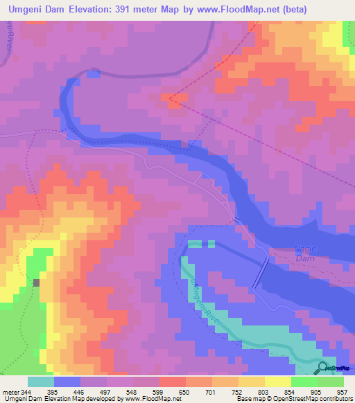 Umgeni Dam,South Africa Elevation Map