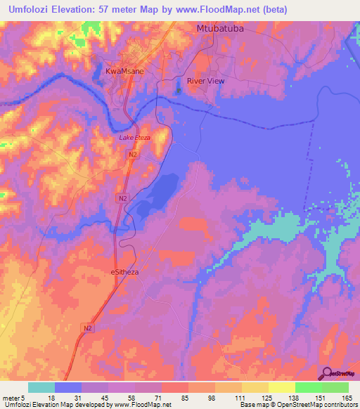 Umfolozi,South Africa Elevation Map