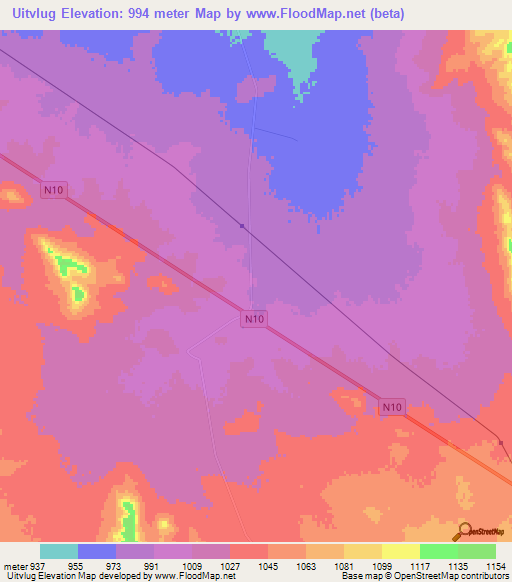 Uitvlug,South Africa Elevation Map