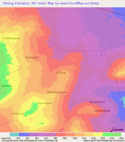 Uitvlug,South Africa Elevation Map